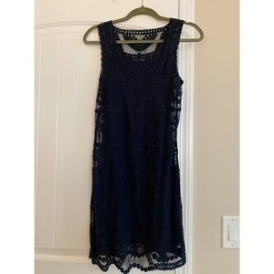 Express navy blue lace shift dress with under lay size small